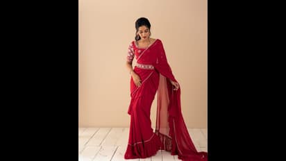 Mirnalini Latest :ரெட் வெல்வெட் கேக் போல்! பளீச் லுக்கில் அழகு தேவதையாய் மிளிரும் மிருணாளினியின் கியூட் photos