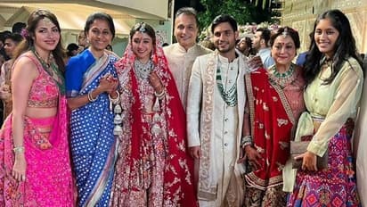 রেড হট লুকে গর্জিয়াস ঐশ্বর্য, আম্বানির ছেলের বিয়ের টুইনিং পোশাকে নজর কাড়ল আরাধ্যা