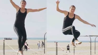 Olga Henry : ഹൈഹീൽസ് ധരിച്ച് കയറിൽ അഭ്യാസപ്രകടനം, റെക്കോർഡ് നേട്ടവുമായി യുവതി, വൈറലായി വീഡിയോ