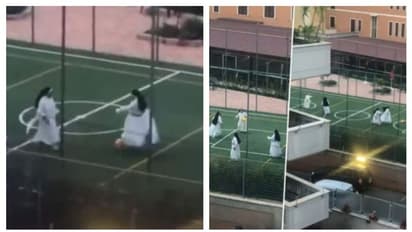 கால்பந்து விளையாட்டில் தூள் கிளப்பிய கன்னியாஸ்திரிகள்! ஒரே உதை எகிறிய பந்து...வைரல் வீடியோ!