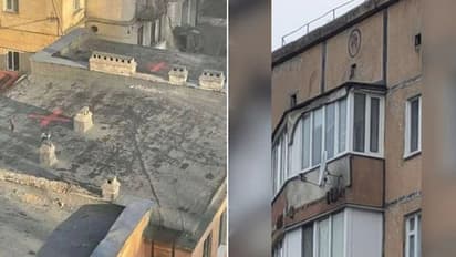 Russia Ukraine War : യുക്രൈന് കെട്ടിടങ്ങള്ക്ക് മുകളില് കടുംചുവപ്പില് ദുരൂഹ ചിഹ്നങ്ങള്; ഇതിന് പിന്നില്