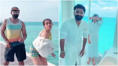 Shanthnu Bhagyaraj : மாலத்தீவில் மனைவியுடன் ஆட்டம் போடும் சாந்தனு...குட்டை டவுசரில் 'கச்சா பாதம்' குத்து..