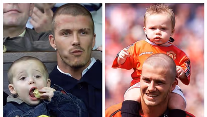 David Beckham indulges in a wrestling match with his son Brooklyn Beckham