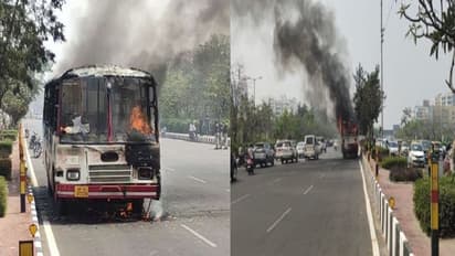 यात्रियों से भरी लखनऊ रोडवेज बस में लगी आग, मचा हड़कंप