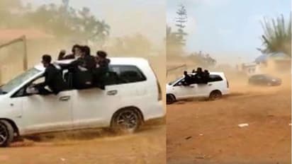 Car racing : കാർ ഡോറിൽ പറ്റിയിരുന്ന് റേസിങ്, അഭ്യാസ പ്രകടനം, കണിയാമ്പറ്റ സ്കൂളിലെ യാത്രയയപ്പ് ആഘോഷം, നടപടി