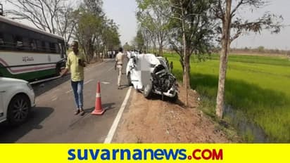 ಟೈರ್‌ ಸ್ಫೋಟಗೊಂಡು ಕಾರಿಗೆ ಗುದ್ದಿದ ಬಸ್‌: ಐವರ ದಾರುಣ ಸಾವು