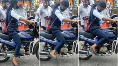 বাইক স্টার্ট না হওয়ায় গায়ের জোরে কিক যুবতীর, তারপর কী ঘটল দেখুন
