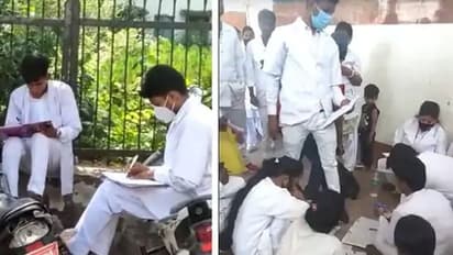 देखिए मध्य प्रदेश की परीक्षा में ऐसे होती है नकल: मुरैना में स्टूडेंट गाड़ियों पर बैठ इंटरनेट से हल कर रहे सवाल