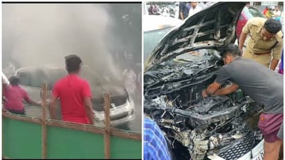 തൃശൂരിൽ ട്രക്കറുമായി കൂട്ടിയിടിച്ച കാറിന് തീപിടിച്ചു