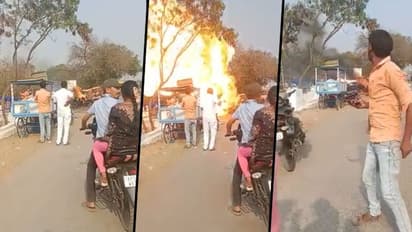 Watch: Royal Enfield bike catches fire, explodes in flames outside temple in Andhra Pradesh