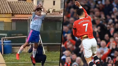 Ronaldo Jr copies his dad's 'Siuuu' celebration; Man United fans want him to wear No.7