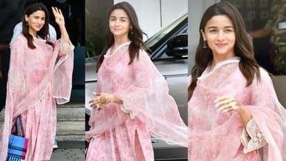 পিচ কালারের সালোয়ার-মিষ্টি হাসি, বিয়ের পর প্রথম ক্যামেরার সামনে রণবীর ঘরণী আলিয়া