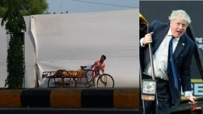 Boris Johnson : ബോറിസ് ജോൺസണെ കാണിക്കാതെ ഗുജറാത്തിലെ ചേരികൾ, തുണികെട്ടി മറച്ചു
