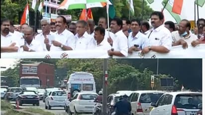 ചാലക്കുടി അടിപ്പാത നിര്മ്മാണം വൈകുന്നതിൽ പ്രതിഷേധിച്ച് കോണ്ഗ്രസ് ദേശീയപാത ഉപരോധിച്ചു