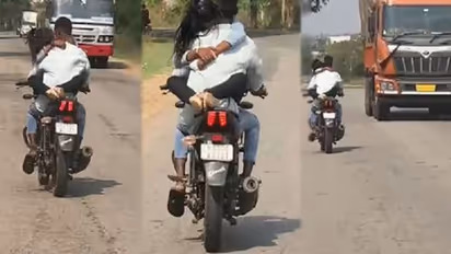 ಚಲಿಸುವ ಬೈಕ್​ ಮೇಲೆಯೇ ರೊಮ್ಯಾನ್ಸ್​: ಪ್ರೇಮಿಯ ಹುಚ್ಚಾಟಕ್ಕೆ ಏಟು