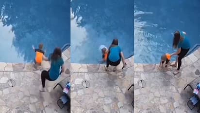 Mother Of The Year : పూల్ లో పడుతున్న బుడ్డోడిని మెరుపు వేగంతో కాపాడిన తల్లి.. వైరల్ వీడియో...