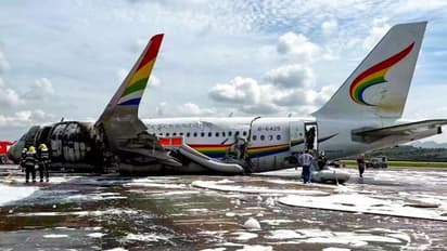 Watch: Tibet Airlines' flight skids off runway, catches fire; minor injuries reported