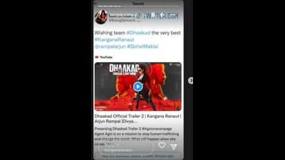  Dhaakad ಟ್ರೈಲರ್‌ ಮೆಚ್ಚಿದ ಸಲ್ಲೂ ಬಾಯ್‌ ಅದಕ್ಕೆ Kangana Ranaut ಪ್ರತಿಕ್ರಿಯೆ ಹೇಗಿದೆ ನೋಡಿ 