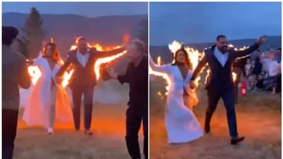 పెళ్లి రోజే నిప్పంటించుకున్న వరుడు, వధువు.. ఆ స్టంట్ వీడియో వైరల్