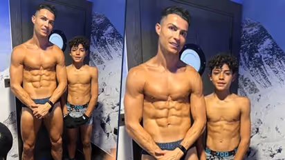 Present and future! Fans go gaga over Man United star Ronaldo and his son's ripped physique