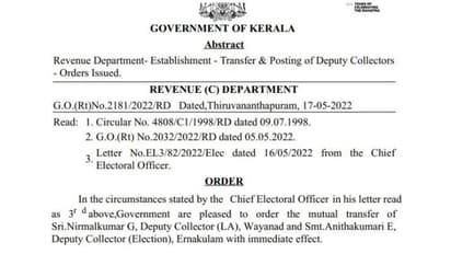 Thrikkakara By Election : യുഡിഎഫ് പരാതിയില്‍ നടപടി; എറണാകുളം തെരഞ്ഞെടുപ്പ് ഡെപ്യൂട്ടി കളക്ടറെ മാറ്റി
