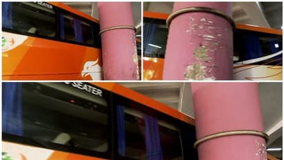 Ksrtc Swift: കോഴിക്കോട് സ്റ്റാൻഡിലെ തൂണുകൾക്കിടയിൽ  കെഎസ്ആര്‍ടിസി സ്വിഫ്റ്റ് ബസ്സ് കുടുങ്ങി