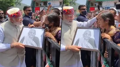 PM Modi stops car to accept his mother's painting made by a Shimla girl; watch