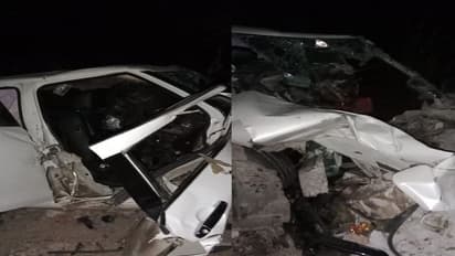 राजस्थान में एक्सीडेंट, दो मौत : डिवाइडर से टकराकर डिब्बे की तरह पिचक गई कार, तेज धमाका सुन दौड़े लोग