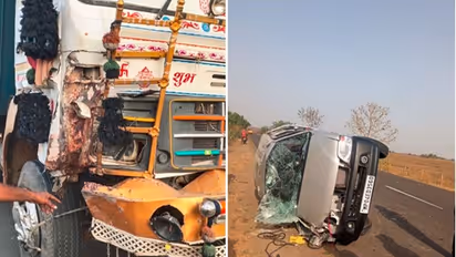 रायसेन हादसे की तस्वीरें : डंपर की टक्कर से गेंद की तरह उछली कार, मां-बेटी समेत 4 की मौत, मंजर देख कांप गए लोग