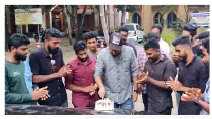 മയക്കുമരുന്ന് കേസില് ജാമ്യം ; ഗുണ്ടകൾ കോടതി വളപ്പിൽ കേക്ക് മുറിച്ച് ആഘോഷിച്ചു