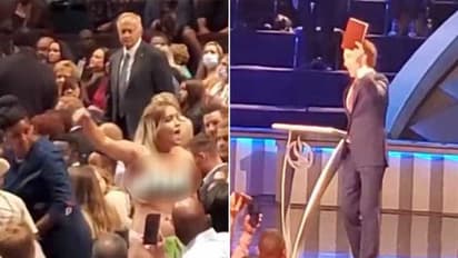 സുവിശേഷ പരിപാടിക്കിടെ തുണിയുരിഞ്ഞു, അടിവസ്ത്രങ്ങളുമായി സ്ത്രീകളുടെ പ്രതിഷേധം