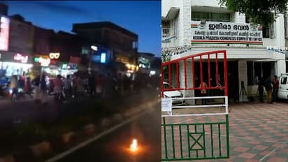 ഇന്ദിരാ ഭവന് മുന്നിൽ ഇരച്ചെത്തി സിപിഎം പ്രവർത്തകർ; കെപിസിസി ആസ്ഥാനത്തിന് നേരെ കല്ലേറ്