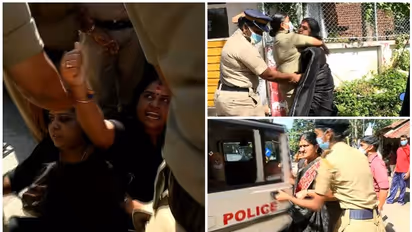 ക്ലിഫ് ഹൗസ് മുന്നിൽ പ്രതിഷേധം; കറുത്ത സാരിയില് മഹിള മോർച്ച പ്രവർത്തകര്, 10 പേര് അറസ്റ്റില്