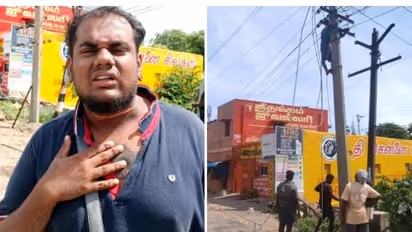 சாலையில் தொங்கிய மின் கம்பி..! பைக்கில் சென்றவர்களின் கழுத்தை அறுத்ததால் பரபரப்பு