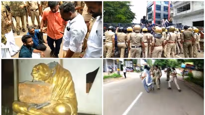 ഗാന്ധി പ്രതിമയുടെ തല തകർത്ത സംഭവം, ഡിവൈഎസ്പി ഓഫീസിലേക്ക് യൂത്ത് കോൺഗ്രസ് മാര്ച്ച്, സംഘര്ഷം