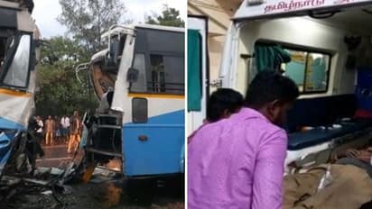 தாறுமாறாக ஓடி நேருக்கு நேர் மோதிய அரசு பேருந்துகள்..! விபத்தில் சிக்கிய 45 பயணிகளின் கதி என்ன ?