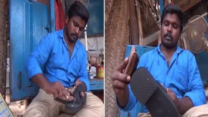 చెప్పులు కుడుతున్న సివిల్ ఇంజినీరింగ్ గ్రాడ్యుయేట్.. వైరల్ అవుతున్న ఫొటోలు