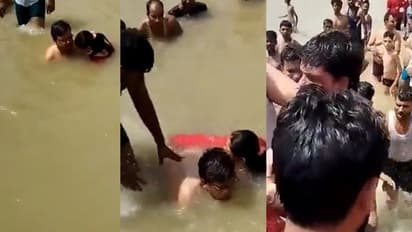 നദിയില്‍ കുളിക്കുന്നതിനിടെ ഭാര്യയെ ചുംബിച്ചു; യുവാവിനെതിരെ സദാചാര ആക്രമണം; വിഡിയോ