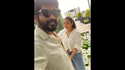 நயன் - விக்கி திருமணத்திற்கு மேட்சிங்... மேட்சிங்.. உடையில் வந்து அசத்திய சூர்யா - ஜோதிகா!! செம்ம கியூட்...