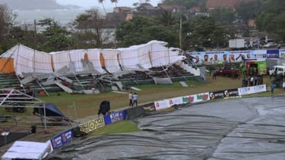 కూలిన స్టాండ్.. విరిగిన కుర్చీలు.. గాలేలో వర్ష బీభత్సానికి స్టేడియం అతలాకుతలం