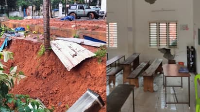 സ്കൂൾ കെട്ടിടത്തിന് മുകളിലേക്ക് മതിൽ ഇടിഞ്ഞു വീണു; വൻ അപകടം ഒഴിവായി