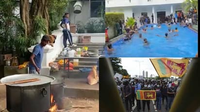 അക്രമം ഇല്ല കൊള്ളയില്ല; മണിമാളികകളിൽ പാചകവും കളികളും ആഘോഷവുമായി ലങ്കന്‍ പ്രക്ഷോഭകാരികള്‍