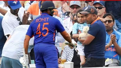 സിക്‌സ‍ര്‍ കൊണ്ട കുട്ടിയെ കണ്ട് രോഹിത്, ചോക്‌ലേറ്റ് നല്‍കി ആശ്വസിപ്പിച്ചു, ചിത്രം വൈറല്‍; വാഴ്‌ത്തി ആരാധക‍ര്‍