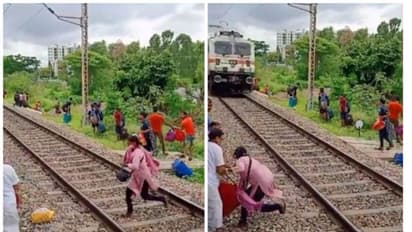 ഭാ​ഗ്യമെന്നല്ലാതെന്ത് പറയാൻ? പാഞ്ഞെത്തിയ ട്രെയിനിന് മുന്നിൽ നിന്ന് യുവതി രക്ഷപ്പെട്ടത് തല നാരിഴയ്ക്ക് ; വീഡിയോ