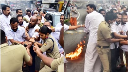 ആവേശം 'കത്തി'ക്കയറി; കോണ്‍ഗ്രസ് പ്രവര്‍ത്തകരുടെ മുണ്ടിന് തീപിടിച്ചു, ഒഴിവായത് വന്‍ ദുരന്തം 