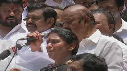 பரபரப்பு.. போராட்டத்தில் மயங்கிய எடப்பாடி பழனிசாமி.. மேடையில் நின்றுக்கொண்டிருந்த போது  திடீர் மயக்கம்.. 