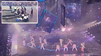 ಪಾಪ್‌ ಬ್ಯಾಂಡ್‌ ಮಿರರ್ ತಂಡದ ಸದಸ್ಯನ ಮೇಲೆ ಕಳಚಿಬಿದ್ದ ದೈತ್ಯ ಪರದೆ, ವಿಡಿಯೋ ವೈರಲ್!