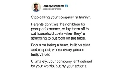 'Stop calling your company a family,' says CEO; here's why