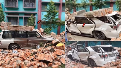 കൂറ്റന്‍ മതിലിനടിയില്‍ ടൊയോട്ടയുടെ കരുത്തന്‍ പപ്പടമായി, കുലുക്കമില്ലാതെ പജേറോ!