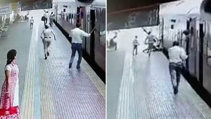 Watch: Railway police's quick action saves an older woman and son who slipped while boarding the train